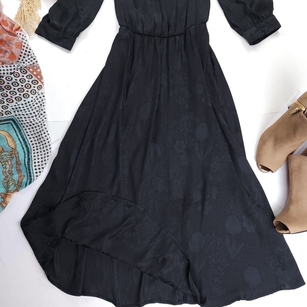 Banana Republic Black Floral Motif Maxi Dress Sz XS - Picture 6 of 12